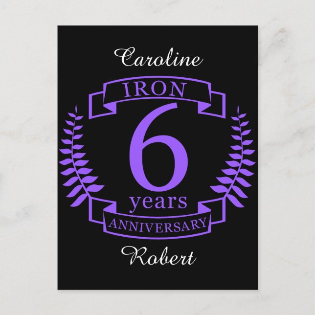 Postal Aniversario del boda de hierro 6 años (Anverso)