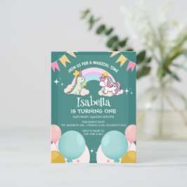 Postal Aniversario del globo de arco iris de la dinosauri