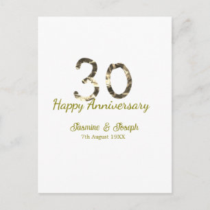 Postal Aniversario feliz 30 dorado metálico agregar nombr