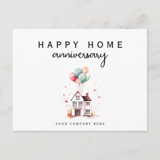 Postal Aniversario Feliz Hogar Acuarela Casa Inmobiliaria