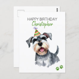 Postal Aniversario feliz personalizado de Schnauzer Dog