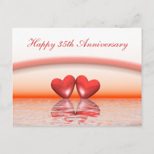 Postal Aniversario número 35 Coral Hearts