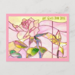 Postal Aniversario romántico rosa rosa de vidrio manchado
