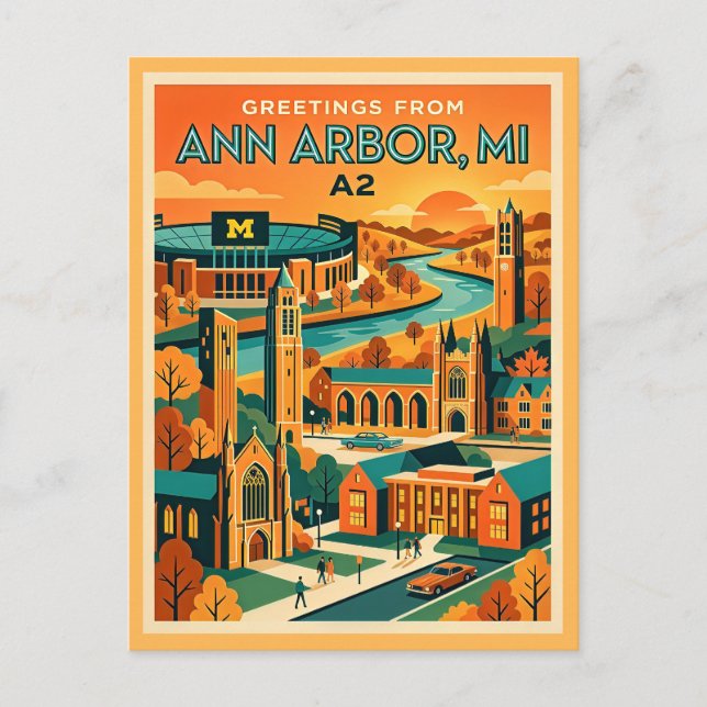 Postal Ann Arbor MI A2 Vintage Style (Anverso)