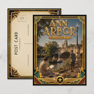 Postal Ann Arbor Michigan Arte Deco Vintage Edad Dorada