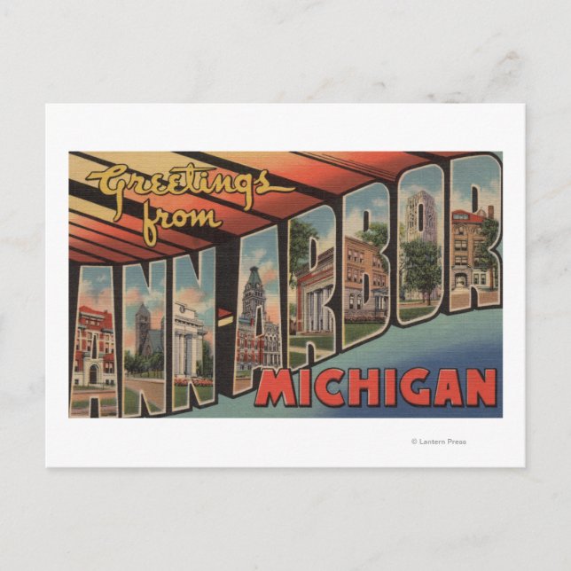 Postal Ann Arbor, Michigan - Escenas de letras grandes (Anverso)
