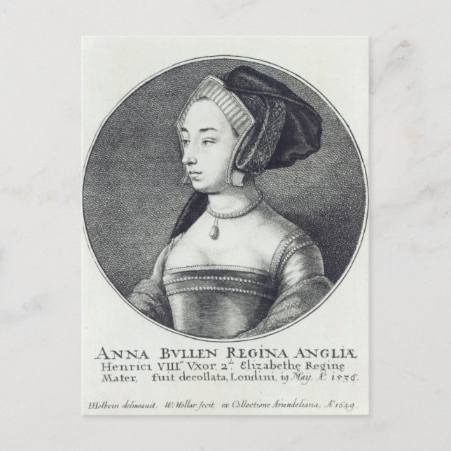 Postal Anne Boleyn, grabada por Wenceslaus Hollar, 1649 (Anverso)