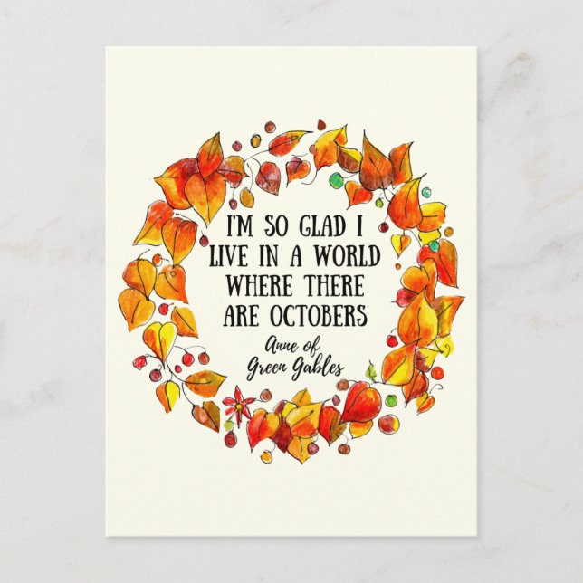 Postal Anne of Green Gables Octubre Cita a mano (Anverso)