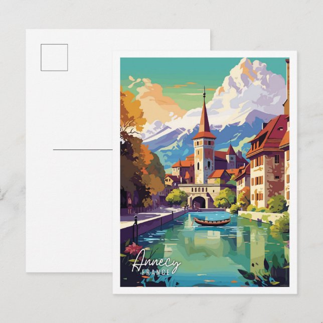 Postal Annecy France Art vintage ilustracion de viajes (Anverso / Reverso)