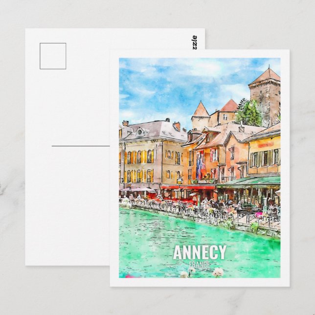 Postal Annecy France Travel Place Watercolor (Anverso / Reverso)