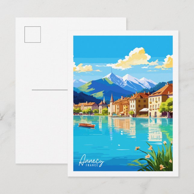 Postal Annecy France vintage lugar de viaje ilustracion (Anverso / Reverso)