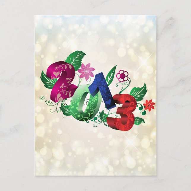Postal Año 2013 3D con inserciones florales (Anverso)