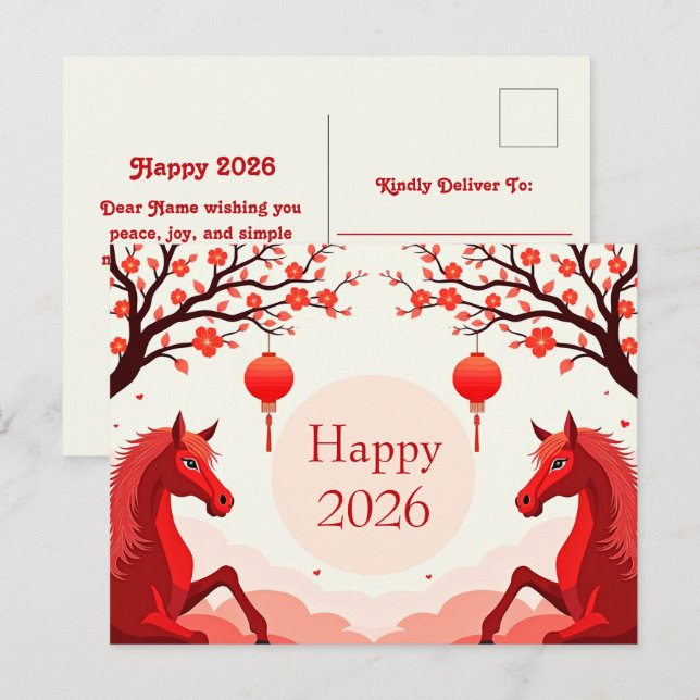 Postal Año del caballo 2026 (Anverso / Reverso)