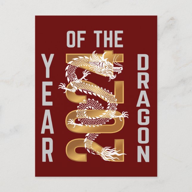 Postal Año del Dragón Año 2024 Blanco Gris Oro (Anverso)