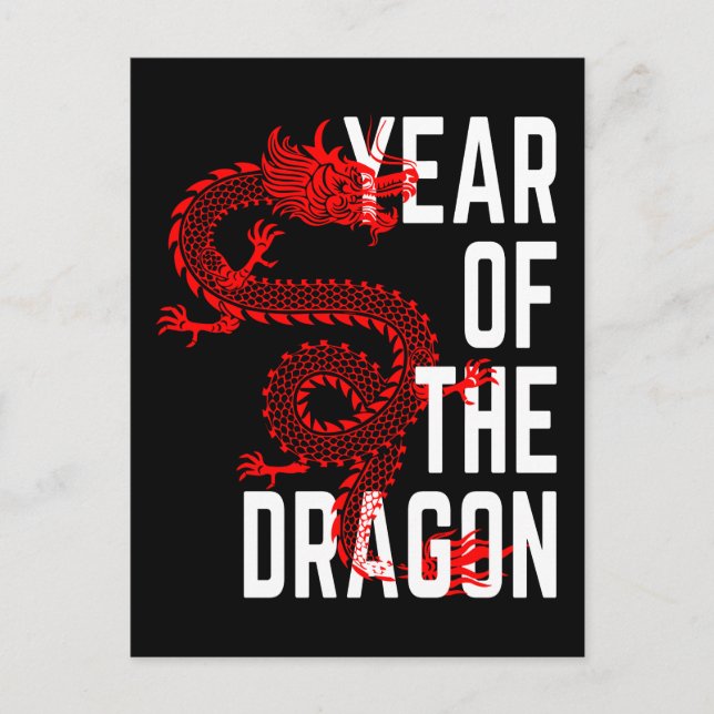 Postal Año del Dragón rojo blanco (Anverso)