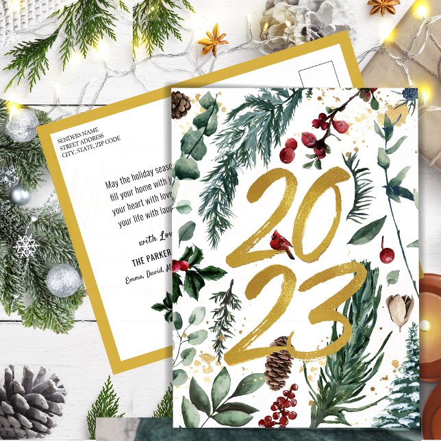 Postal Año Nuevo 2023 Confetti Festive Pine Bough (Subido por el creador)