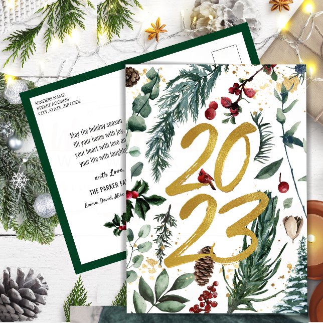 Postal Año Nuevo 2023 Confetti Festive Pine Bough (Subido por el creador)