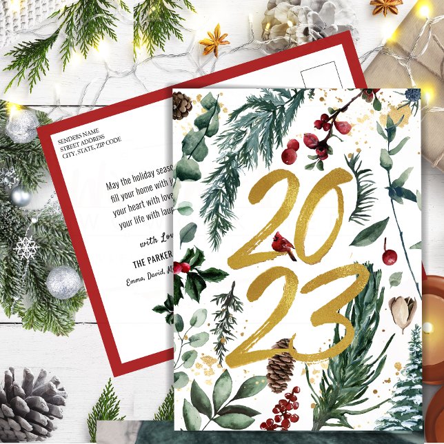 Postal Año Nuevo 2023 Confetti Festive Pine Bough (Subido por el creador)