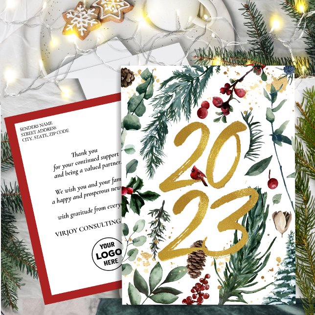 Postal Año Nuevo 2023 Festive Pine Bough Gold (Subido por el creador)
