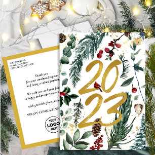 Postal Año Nuevo 2023 Festive Pine Bough Gold