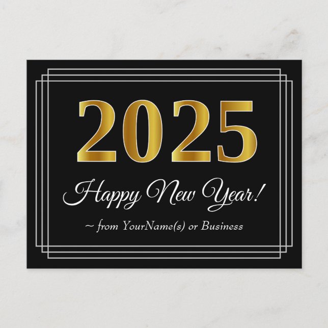 Postal Año Nuevo 2025 - Fancy, Luxurious, Faux Gold Look (Anverso)