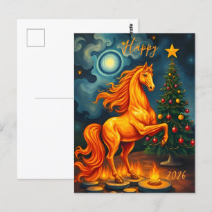 Postal Año nuevo 2026 del caballo rojo de fuego chino