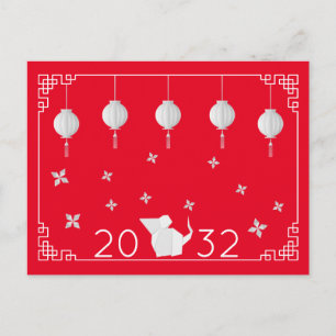 Postal Año Nuevo Chino Origami Rata ROJO