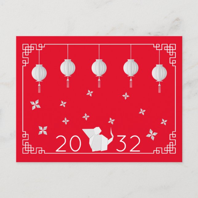 Postal Año Nuevo Chino Origami Rata ROJO (Anverso)