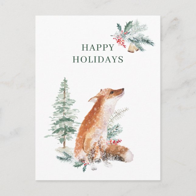 Postal Año Nuevo de los Navidades de Winter Woodland Fox (Anverso)