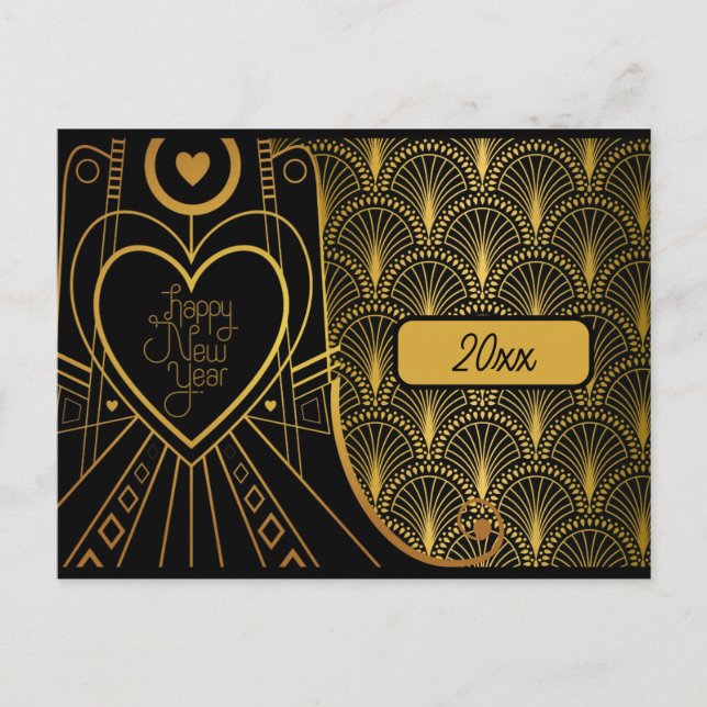 Postal Año Nuevo Elegante Art Deco Vintage (Anverso)