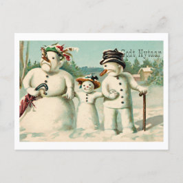 Postal Año Nuevo noruego vintage con familia de snowman