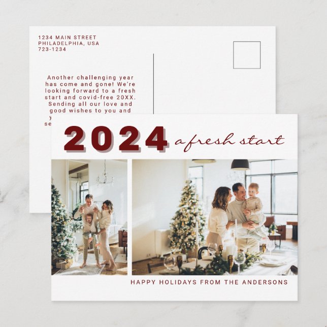 Postal Año Nuevo Simple Un nuevo comienzo Dos festividade (Anverso / Reverso)