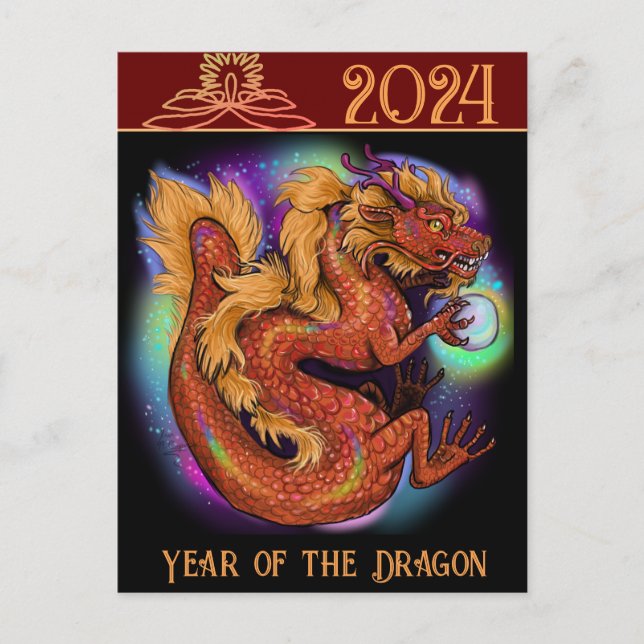 Postal Año Zodiaco Chino del Dragón Año Nuevo 2024 (Anverso)