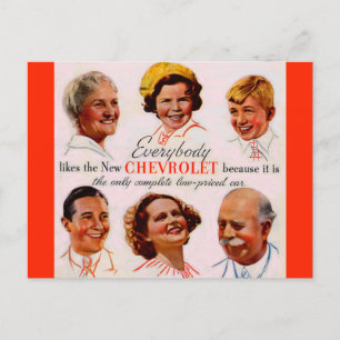 Postal Años 1930 a todos les gusta el Chevrolet