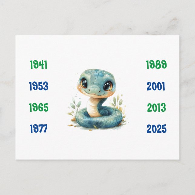 Postal Años chinos de la serpiente 1941 a 2025 (Anverso)