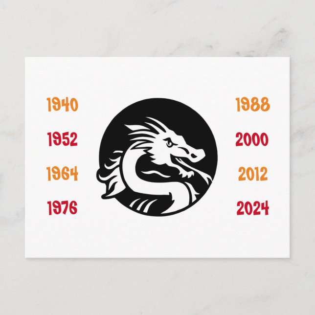Postal Años chinos del dragón 1940 a 2024 (Anverso)