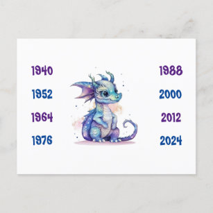 Postal Años chinos del Dragón azul entre 1940 y 2024