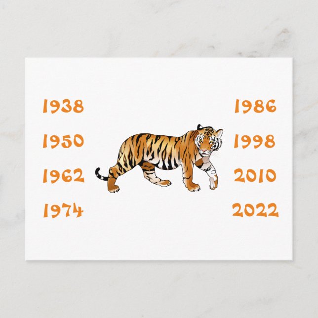 Postal Años chinos del ilustracion del tigre (Anverso)