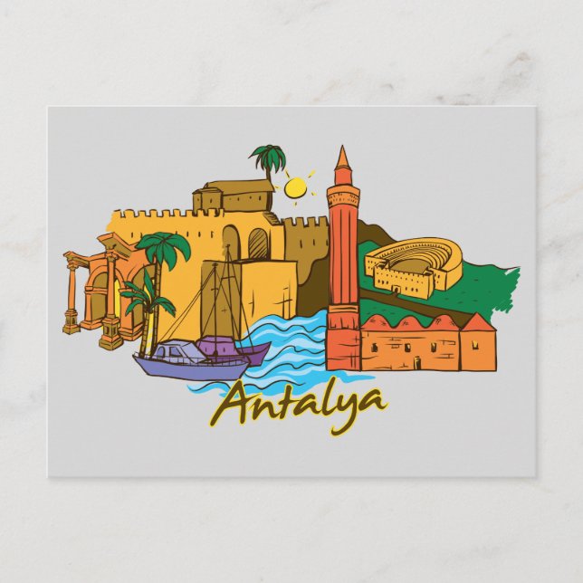 Postal Antalya, ciudad famosa de Turquía (Anverso)