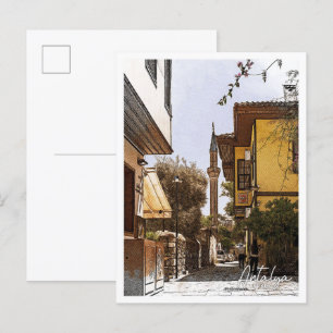 Postal Antalya Turquía Hermosa ciudad de lápiz de color