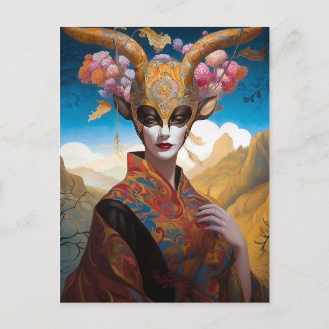 Postal Antelope Crown Mask Headdress Fantasy Art (Anverso)