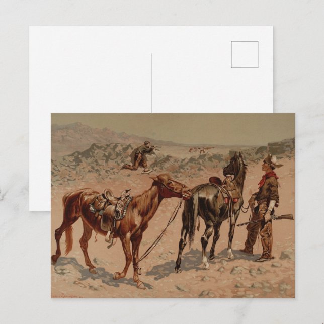 Postal Antelope de caza por Frederic Remington (Anverso / Reverso)