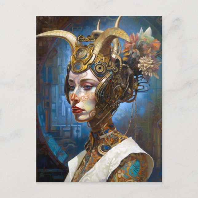 Postal Antelope Headdress Cyberpunk Science Ficción (Anverso)