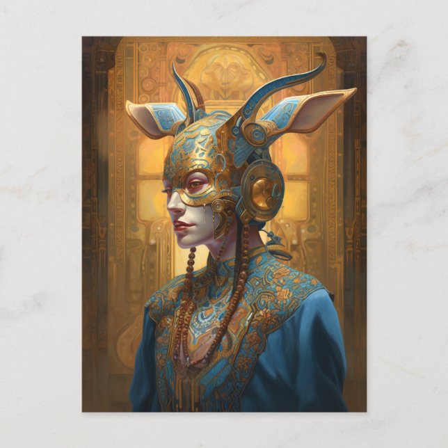 Postal Antelope Mask Headdress Fantasy Blue Gold (Anverso)