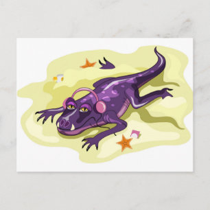 Postal Anteosaurus tomando el sol con auriculares.