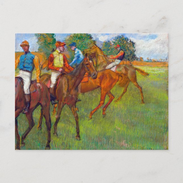 Postal Antes de la carrera por Edgar Degas (Anverso)