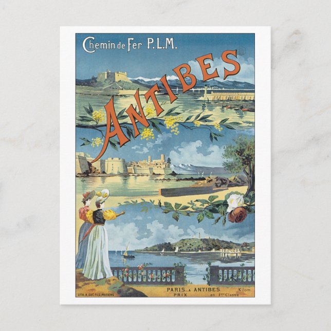 Postal Antibes Vintage Travel Poster (Anverso)