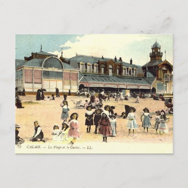 Postal antigua - Calais, Beach & Casino (Anverso)