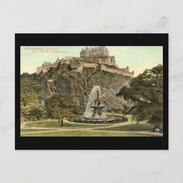 Postal antigua, castillo de Edimburgo y fuente Ros (Anverso)