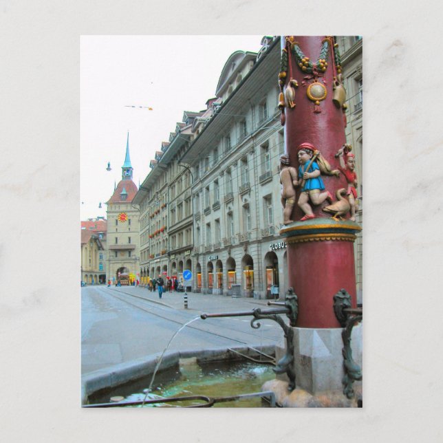 Postal Antigua ciudad de Berna - Fuente decorada (Anverso)